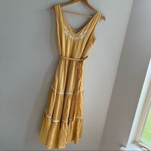 New Joie yellow sleeveless Tiered Maxi Dress Embroidered derail, v-neck